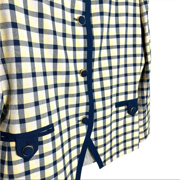 Vintage Executive Collection Navy Yellow plaid check 4 Button Blazer Size 12 - Picture 2 of 5